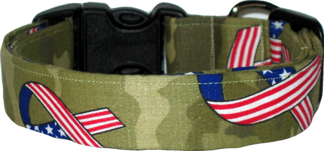 Patriotic Ribbons on Camo Dog Collar